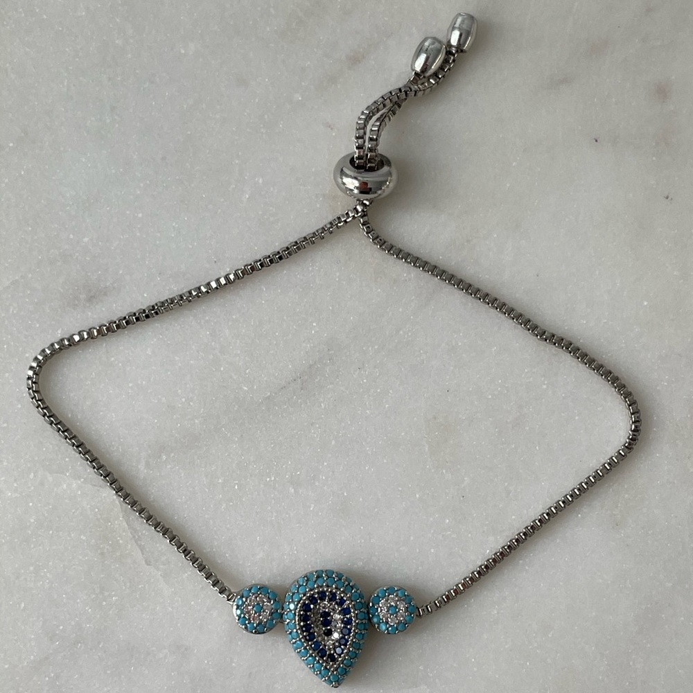 Evil eye bracelet with adjustable band - Silver